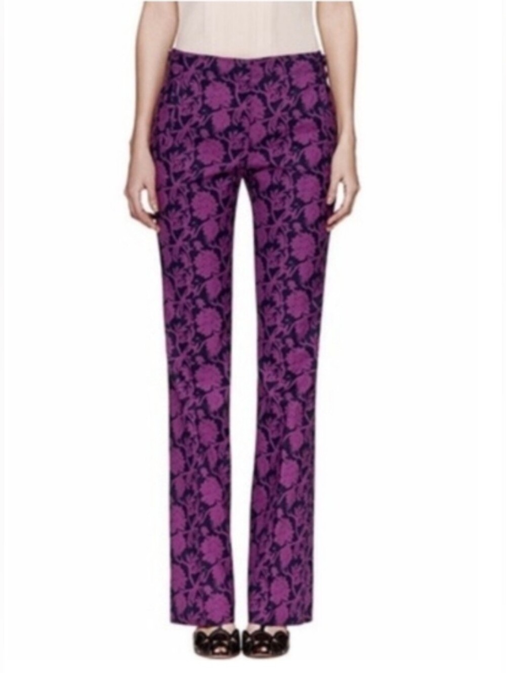 Tory Burch Purple Floral Botanical Print  Trousers Size 6